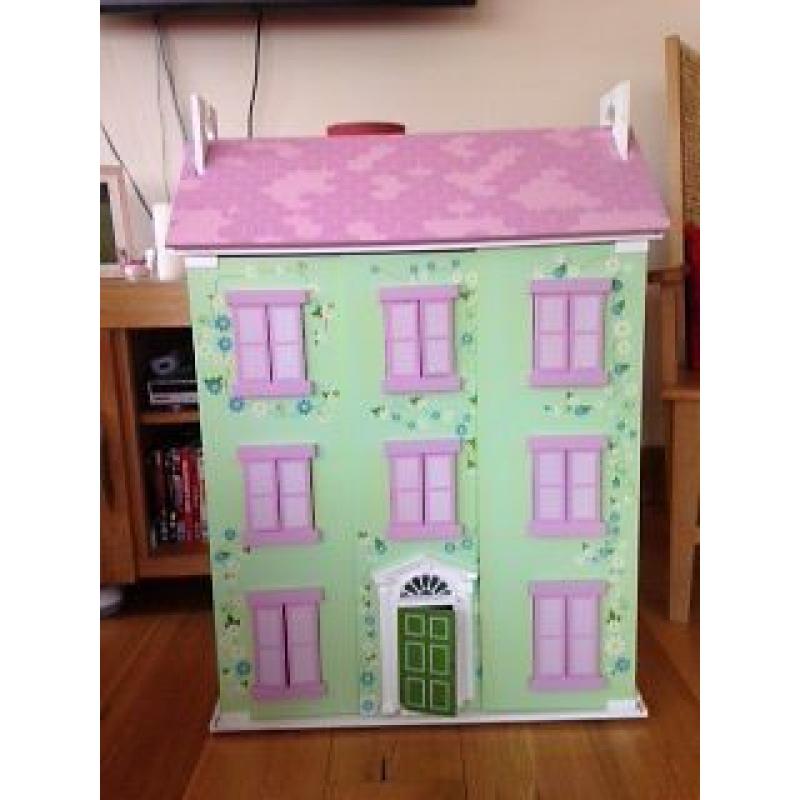 Dolls House Painted Wooden 4 levels Good Condition -smoke free house