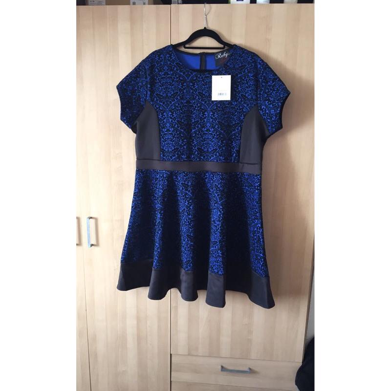 Black and blue skater style dress