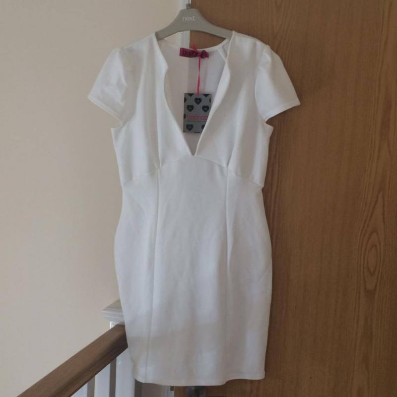 NEW Billie V Neck Cap SLEEVE Bodycon Dress IVORY- 14