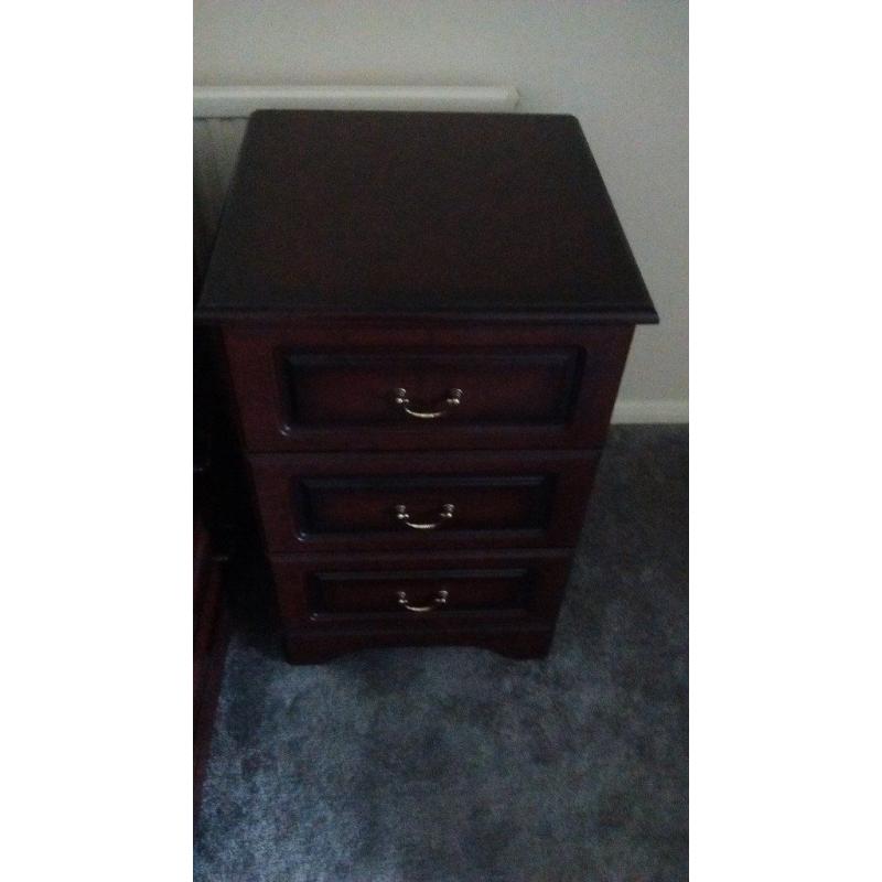 Three drawer bedside cabinet with a chest of drawers and matching headboard