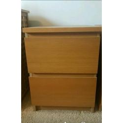 Pair of ikea Malm bedside cabinets in oak