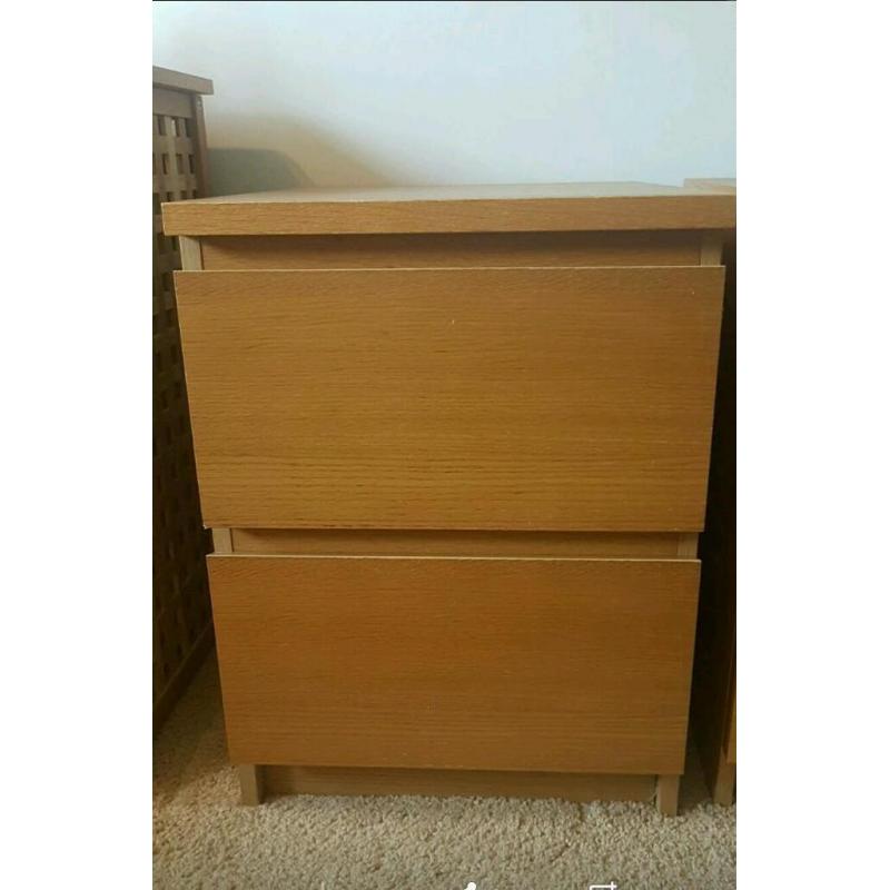 Pair of ikea Malm bedside cabinets in oak