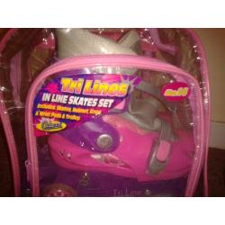 TRI-LINE girls inline skate set inc helmet, skates, knee, wrist & elbow pads