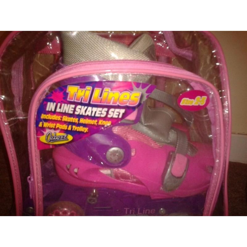 TRI-LINE girls inline skate set inc helmet, skates, knee, wrist & elbow pads