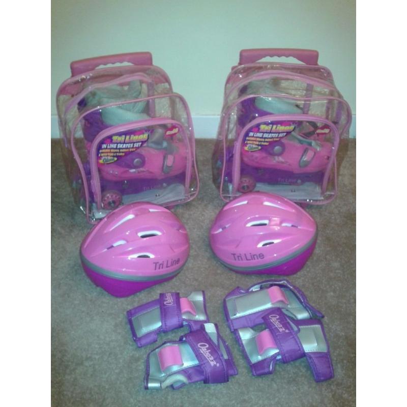 TRI-LINE girls inline skate set inc helmet, skates, knee, wrist & elbow pads