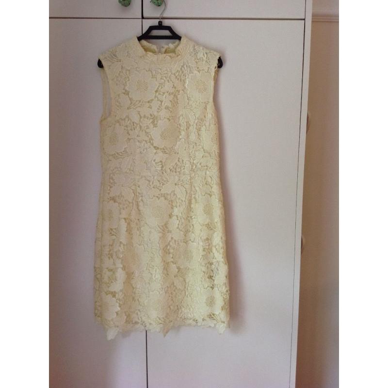 Coast lemon yellow lace body con dress size 10
