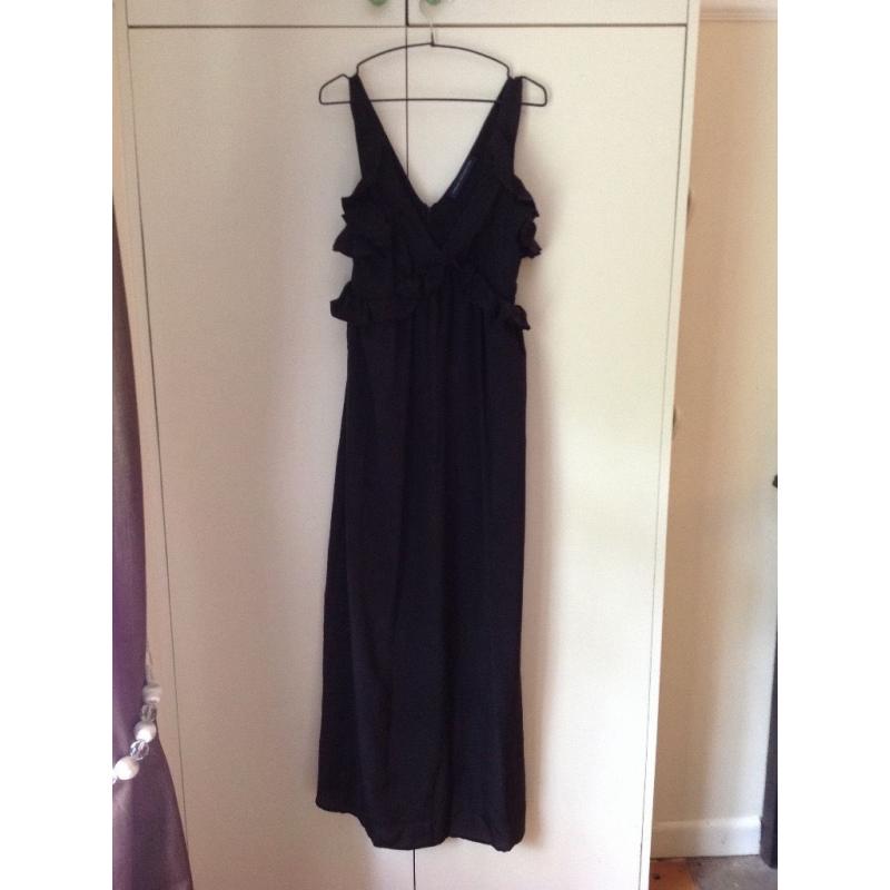 French Connection Size 10 100% Silk ruffle top black maxi dress / ball gown