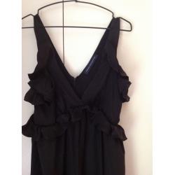 French Connection Size 10 100% Silk ruffle top black maxi dress / ball gown