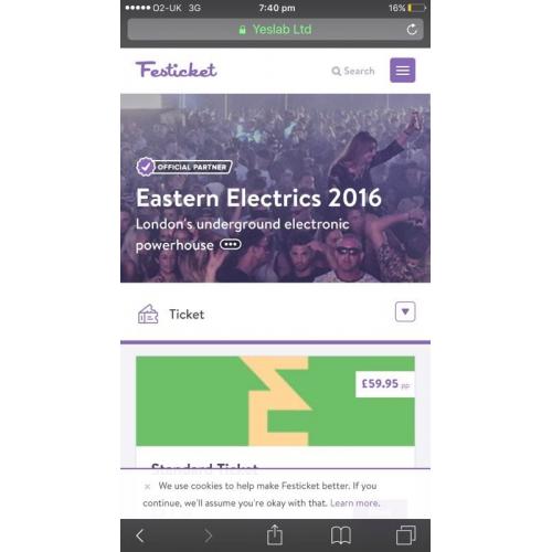 Eastern electric festival X1 ticket for sale 06/08/2016