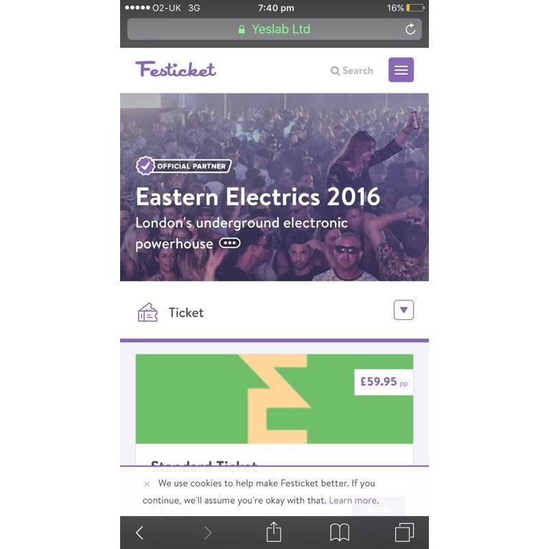 Eastern electric festival X1 ticket for sale 06/08/2016