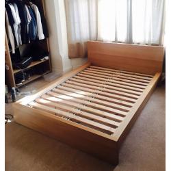 IKEA Malm wooden double bed frame in Oak colour