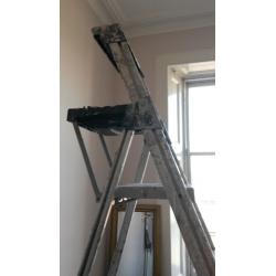 Painter's stepladder (2.25m) with painting tools and big boombox radio/CD player