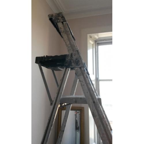 Painter's stepladder (2.25m) with painting tools and big boombox radio/CD player