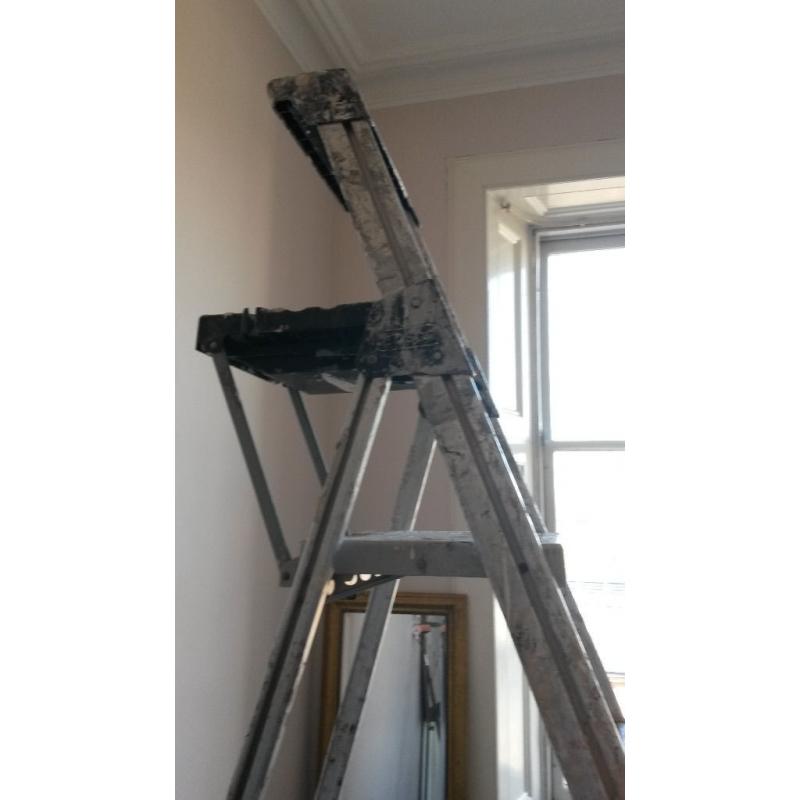 Painter's stepladder (2.25m) with painting tools and big boombox radio/CD player