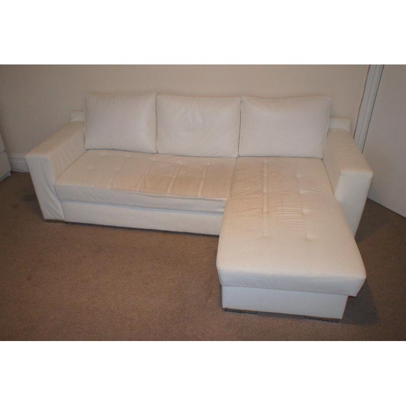 White Leather Like Sofa Bed Good Condition Living Room Lounge Cushions Corner NOT IKEA JOHN LEWIS