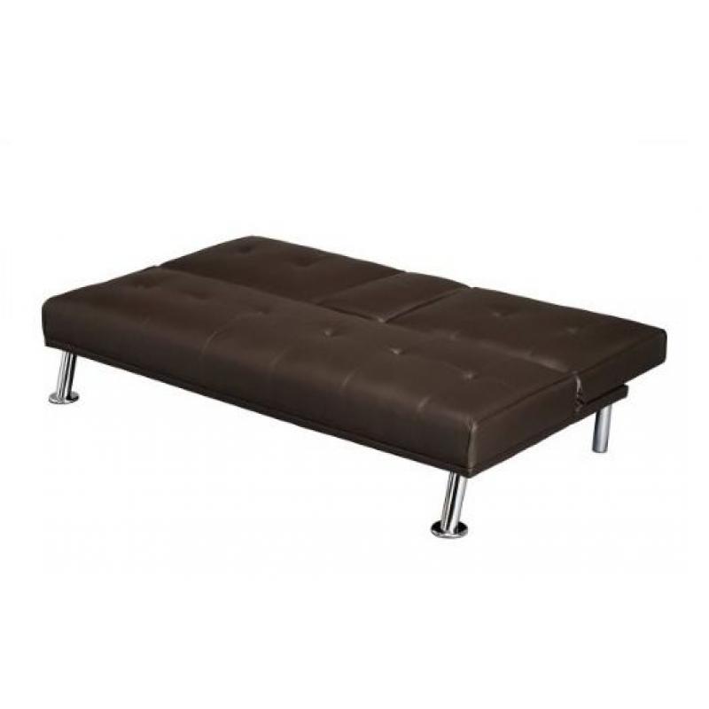 Cinema Sofa Bed, Brown Faux Leather 3 Seater Sofa Bed