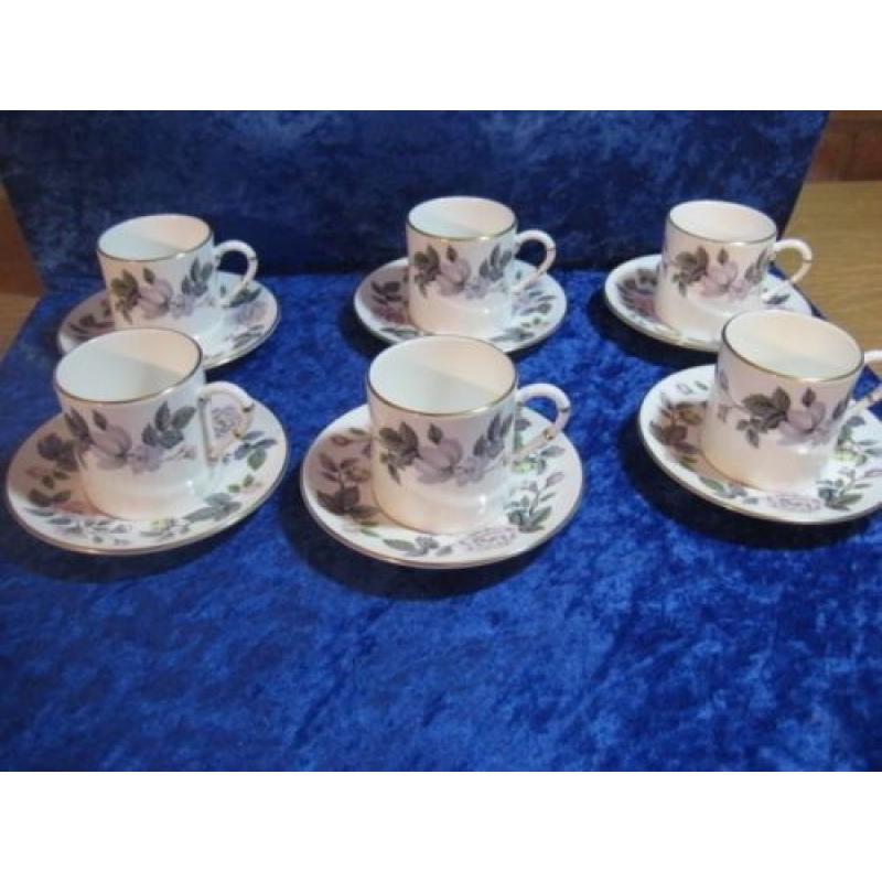 Set of 6 Vintage Royal Worcester June Garland Coffee Cans & Saucers.