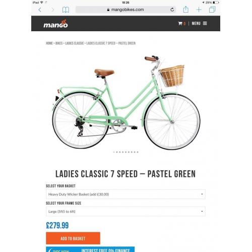 Ladies BRAND NEW Mango Clasdic 7S Bike with Wicker Basket STILL BOXED!