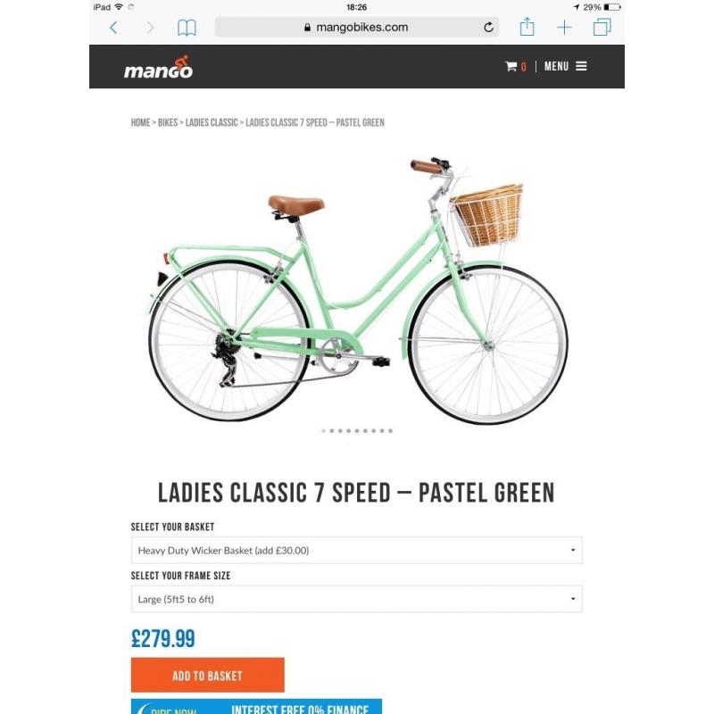 Ladies BRAND NEW Mango Clasdic 7S Bike with Wicker Basket STILL BOXED!