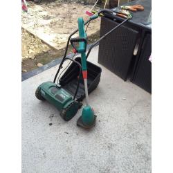 Coopers of stortford cordless lawnmower & Bosch cordless strimmer