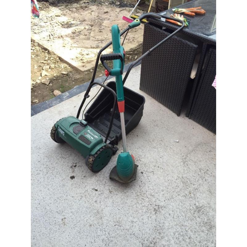 Coopers of stortford cordless lawnmower & Bosch cordless strimmer