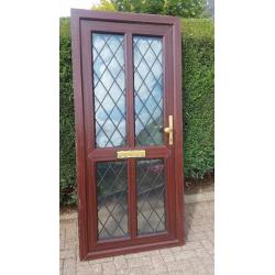 ** uPVC Double Glazed Front / Back Door Woodgrain Rosewood Brown Ref D4
