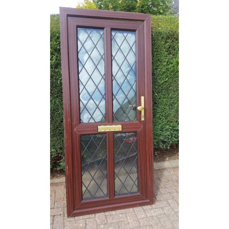 ** uPVC Double Glazed Front / Back Door Woodgrain Rosewood Brown Ref D4