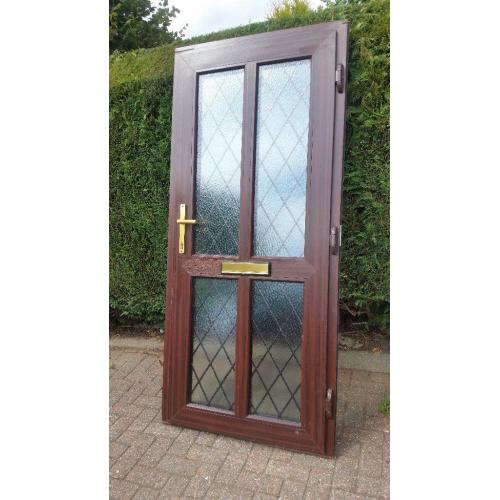 ** uPVC Double Glazed Front / Back Door Woodgrain Rosewood Brown Ref D4