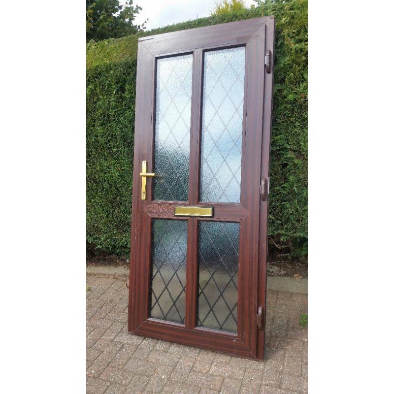 ** uPVC Double Glazed Front / Back Door Woodgrain Rosewood Brown Ref D4