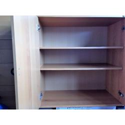 shelves and cupboards for bedroom or study. IKEA. H 2m Depth 42 cms, width 47 cms. V.G. condition.