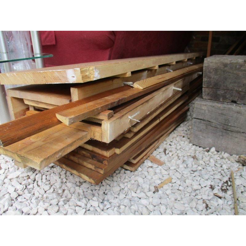 Wooden shelving of different lengths