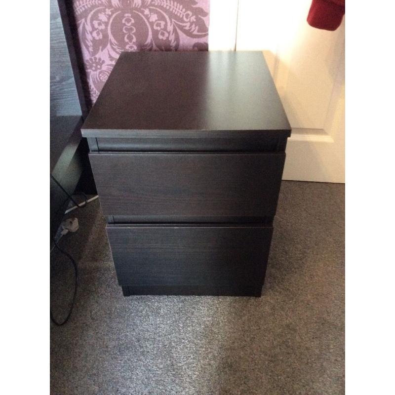 IKEA Malm Black/Brown Bedside Drawers