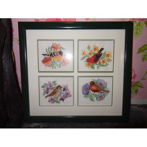 Framed tapestry of birds