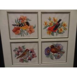 Framed tapestry of birds