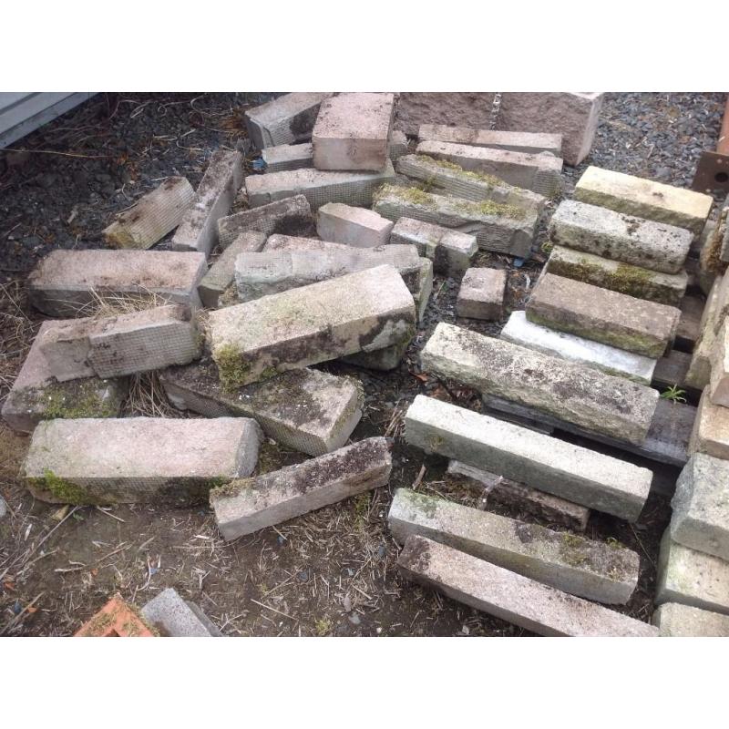 NEW ( weathered ) and some used, decorative garden bricks / plant stands / walling / edgings etc etc