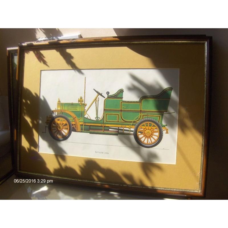vintage car print set of 4 piece , wall pictures with good frames