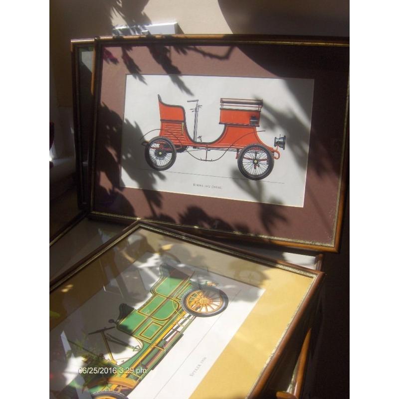 vintage car print set of 4 piece , wall pictures with good frames