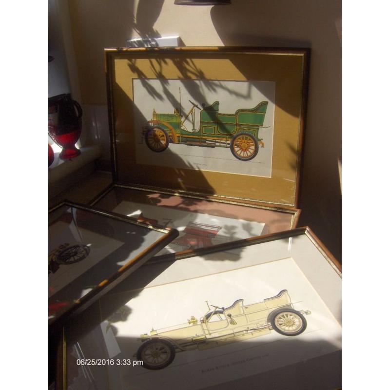 vintage car print set of 4 piece , wall pictures with good frames