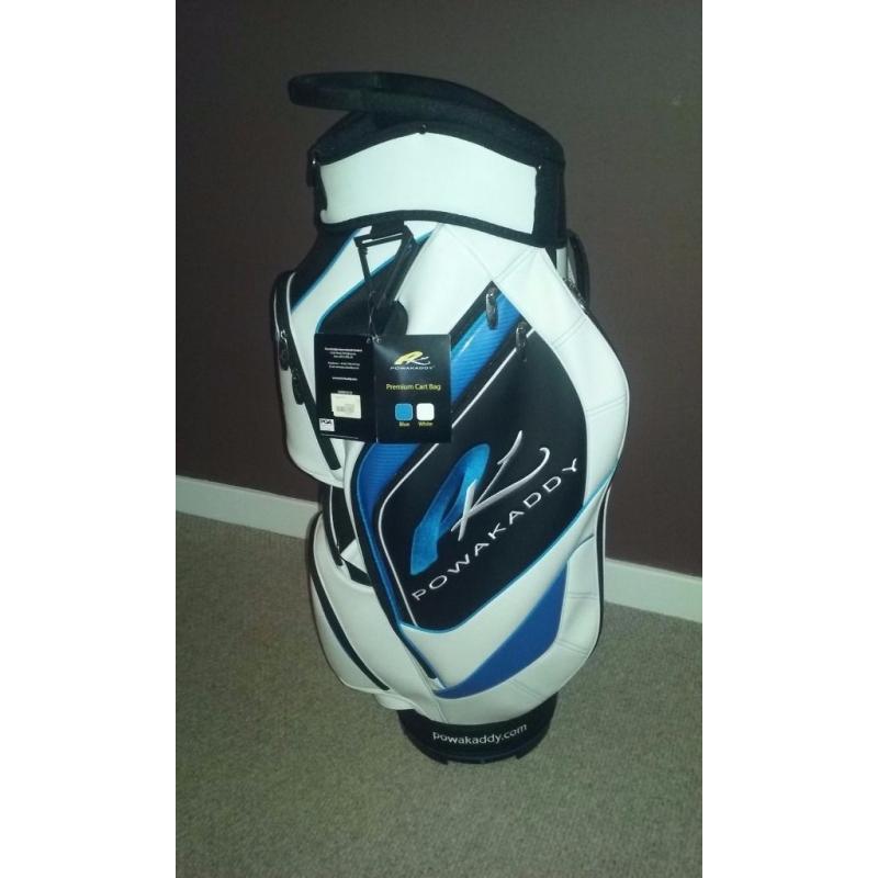 Powakaddy golf cart golf bag. 'Premium Range'. Blue, Black and White. Brand new with tags attached