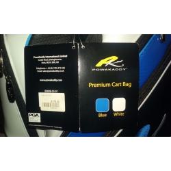 Powakaddy golf cart golf bag. 'Premium Range'. Blue, Black and White. Brand new with tags attached