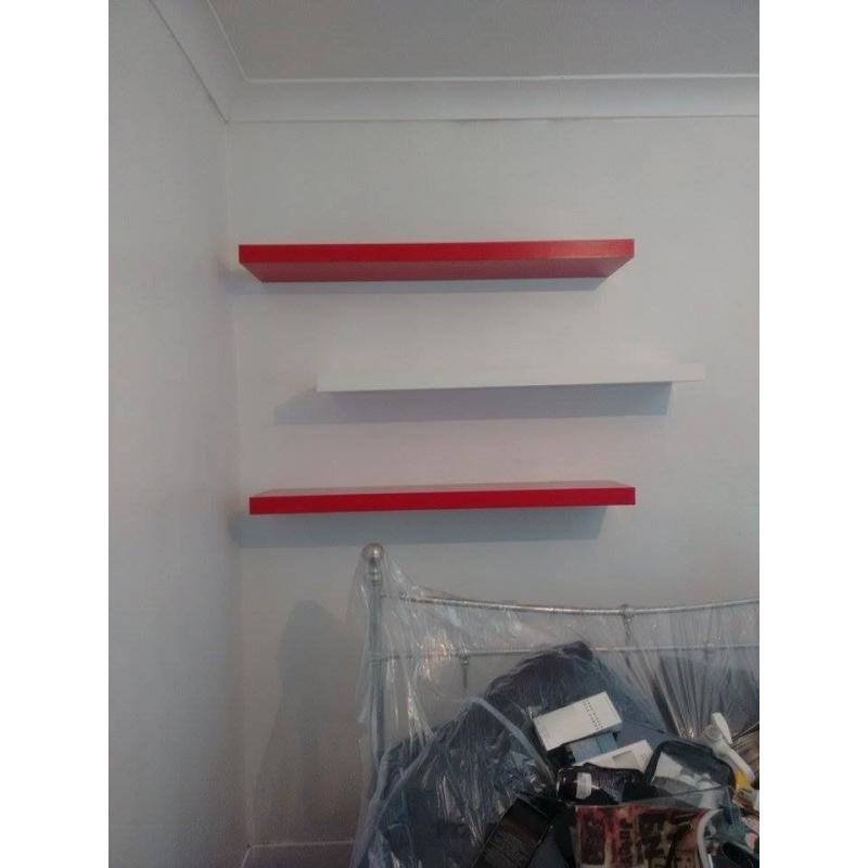 lovely large red leather mirror ,lamp and 3 large floating shelves