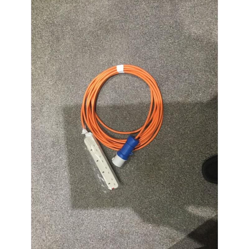 Camping electric hook up cable brand new 10m long with 4way 13amp socket