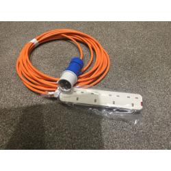 Camping electric hook up cable brand new 10m long with 4way 13amp socket