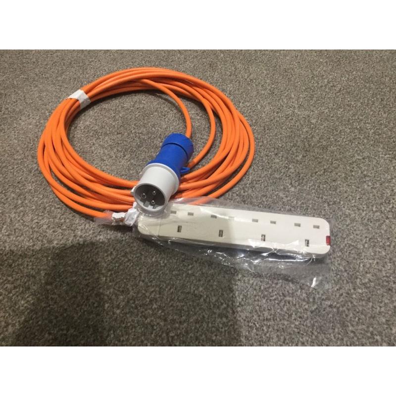 Camping electric hook up cable brand new 10m long with 4way 13amp socket
