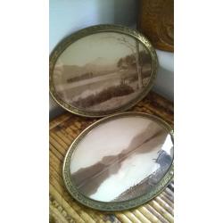 Pair of Vintage Sepia Photos in Brass Frames