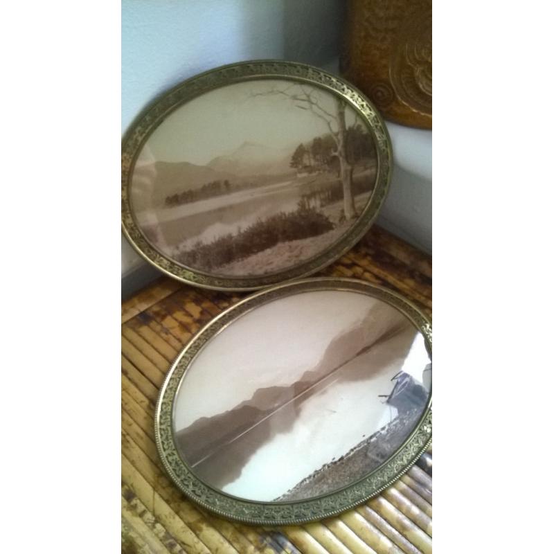 Pair of Vintage Sepia Photos in Brass Frames