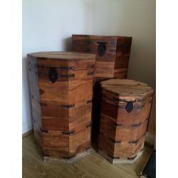 Three Hand Made Solid Wood Barrels