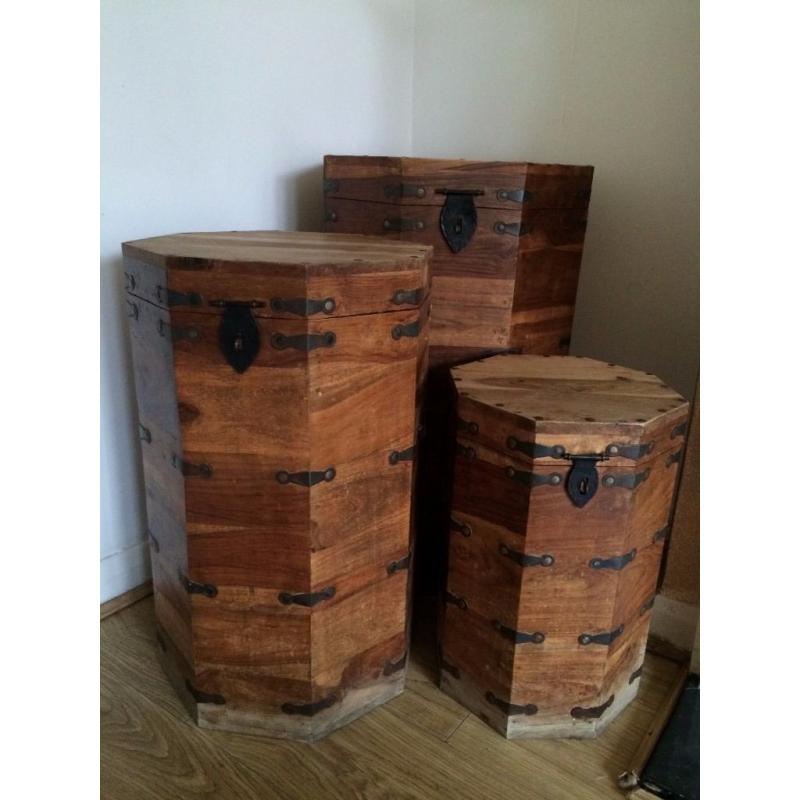 Three Hand Made Solid Wood Barrels