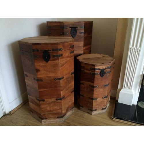 Three Hand Made Solid Wood Barrels