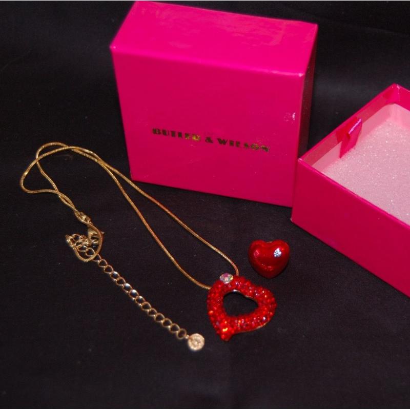 Butler and Wilson Swarovski Crystal heart necklace plus a lovely lapel pin BNIB